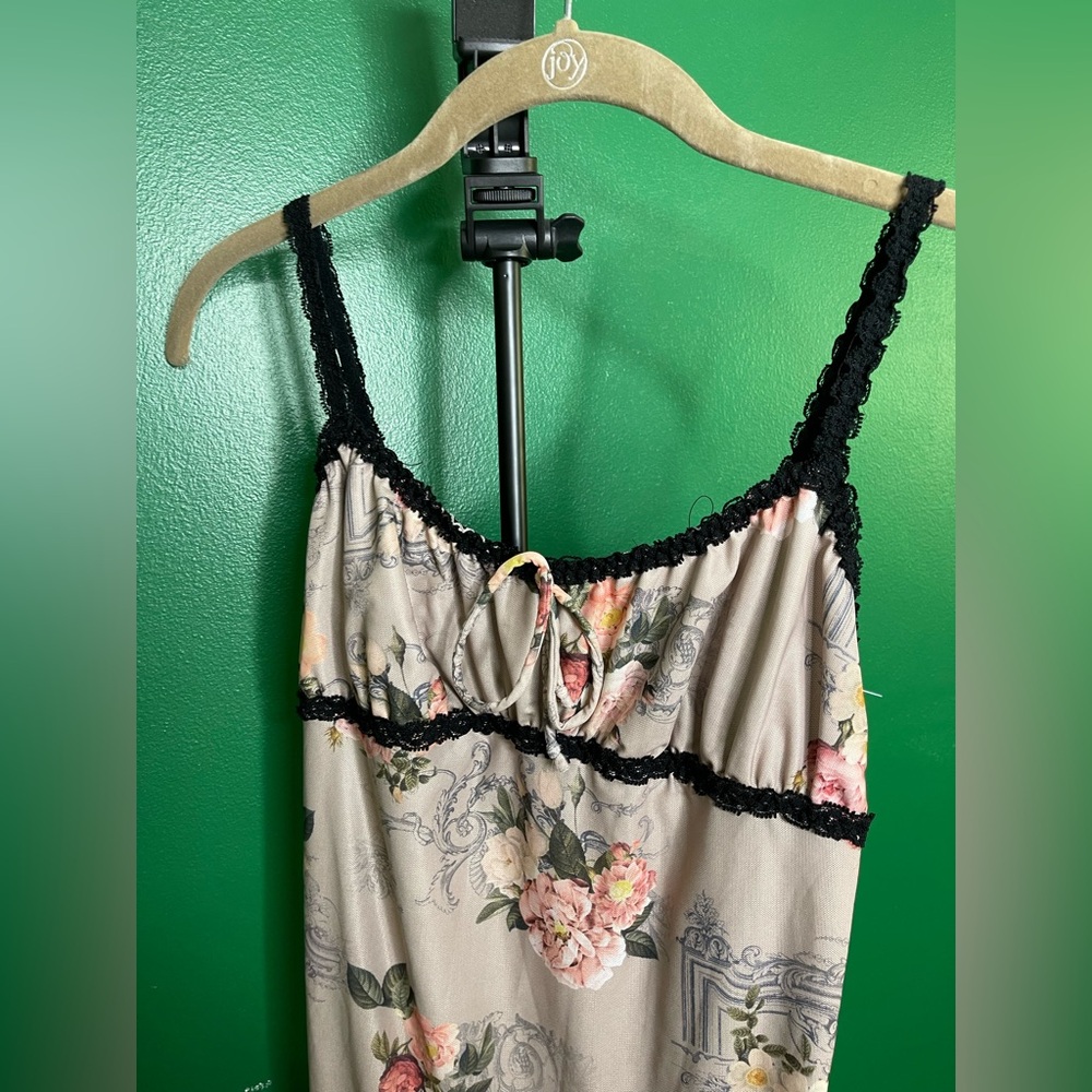 Tic Toc VTG 90s Y2K Lace trim Floral Mesh Mini Babydoll dress Sz L - Picture 3 of 9
